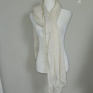 Ann Taylor Soft Cream and Silver Fringe Scarf OS